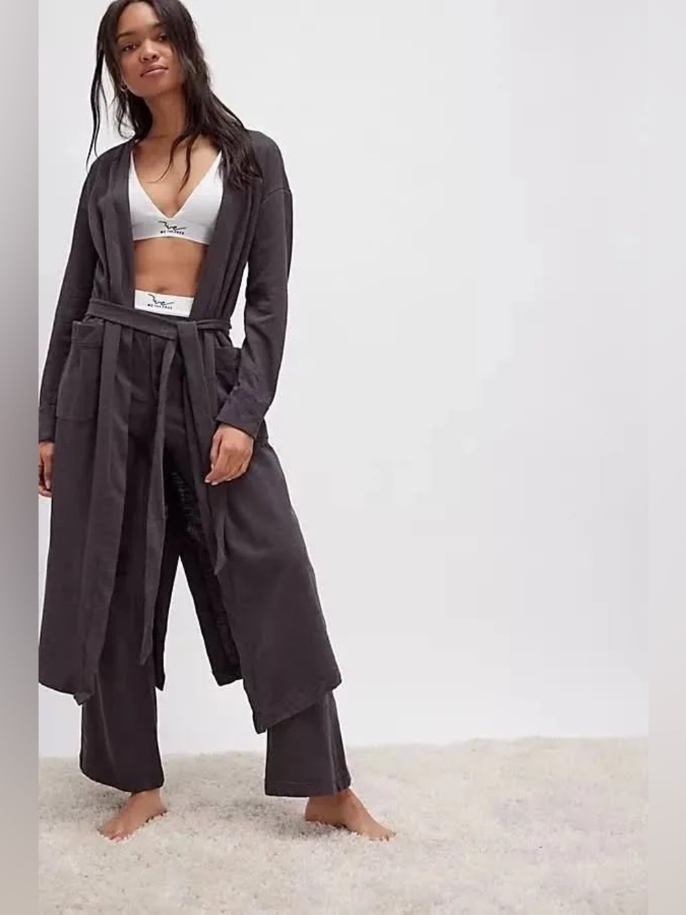Free People Intimately Babe I’m Yours Maxi Cardi Grey Long Sleeve Robe SMALL NWT